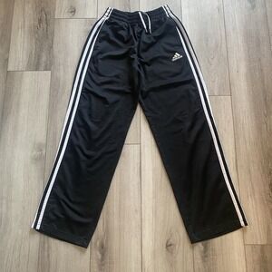 Adidas Boys Track Pants Large 14/16 Black White Sweatpants Gym